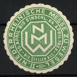 Reklamemarke Wesel, Niederrheinische Messe 1922, NMW-Logo