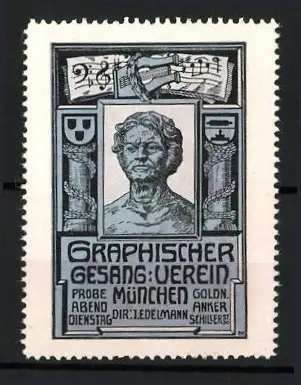 Reklamemarke München, Graphischer Gesangverein, Direktor J. Edelmann, Büste