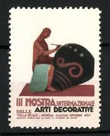 Reklamemarke Monza, III Mostra Internazionale 1927, Künstler mit Vase