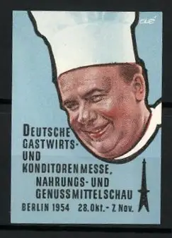 Reklamemarke Berlin, Deutsche Gastwirts- und Konditorenmesse 1954, Koch mit Mütze
