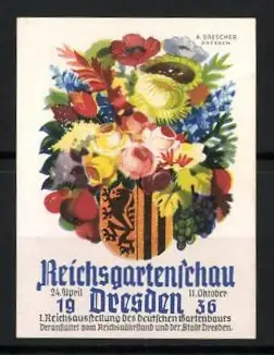 Reklamemarke Dresden, Reichsgartenschau 1936, Blumengesteck