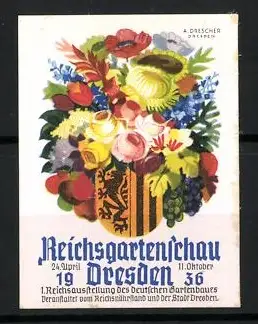 Reklamemarke Dresden, Reichsgartenschau 1936, Blumengesteck