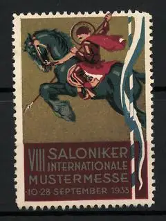 Reklamemarke Saloniki, VIII Internationale Mustermesse 1933, Reiter auf Pferd