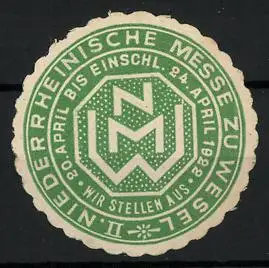 Reklamemarke Wesel, Niederrheinische Messe 1929, Logo NMW