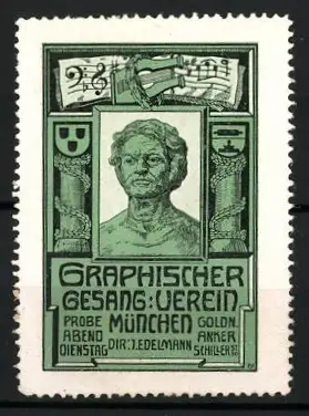 Reklamemarke München, Graphischer Gesang-Verein, Direktor J. Edelmann, Büste