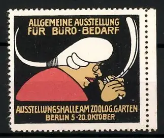 Reklamemarke Berlin, Allgemeine Ausstellung für Büro-Bedarf, Mann mit Federkiel