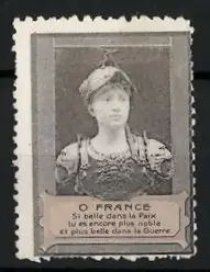 Reklamemarke Frankreich, O France, Frauenfigur in Rüstung