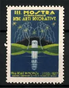 Reklamemarke Villa Reale di Monza, III. Mostra Internazionale delle Arti Decorative 1927, Pavillon am Wasser