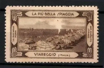 Reklamemarke Viareggio, La Più Bella Spiaggia, Strandansicht