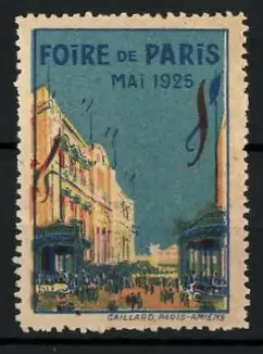 Reklamemarke Paris, Foire de Paris Mai 1925, Gebäude und Menschenmenge