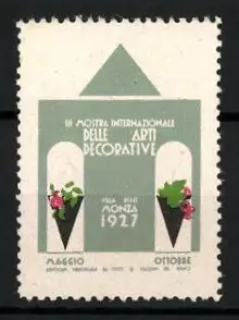 Reklamemarke Monza, III Mostra Internazionale delle Arti Decorative 1927, Gebäude mit Pflanzendekor
