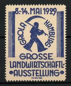 Reklamemarke Hamburg, Grosse Landwirtschaftl. Ausstellung 1929, Sensenmann-Symbol