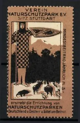 Reklamemarke Stuttgart, Verein Naturschutzpark e.V., Ritter mit Tieren