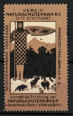 Reklamemarke Stuttgart, Verein Naturschutzpark e.V., Ritter mit Tierszene