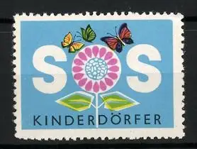 Reklamemarke SOS-Kinderdörfer, Blume und Schmetterlinge