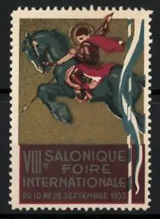 Reklamemarke Salonique, VIIIe Foire Internationale 1933, Reiter auf Pferd