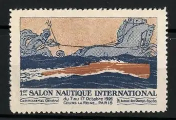 Reklamemarke Paris, 1er Salon Nautique International 1926, Neptun mit Pferden