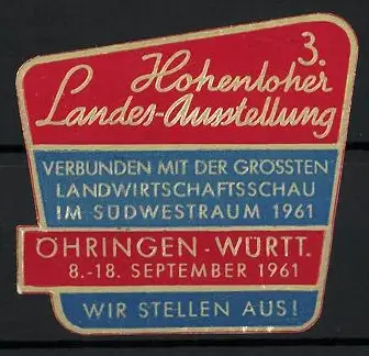 Reklamemarke Öhringen, Hohenloher Landes-Ausstellung 1961, Landwirtschaftsschau