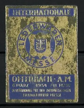 Reklamemarke Offenbach a. M., Internationale Lederwaren Messe 1954, Wappen