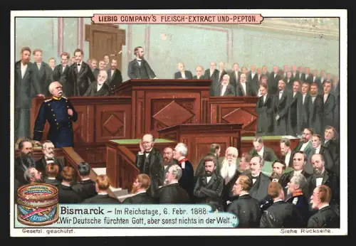 Sammelbild Liebig, Bismarck, Im Reichstag 1888