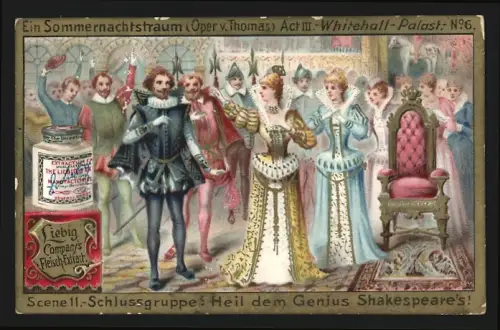Sammelbild Liebig, Ein Sommernachtstraum, Oper v. Thomas, Akt III, Scene II, Schlussgruppe