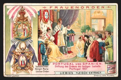 Sammelbild Liebig, Frauenorden, Portugal und Spanien, Stiftung des Ordens der heiligen Isabella