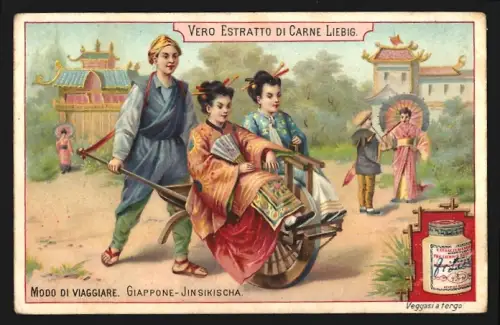 Sammelbild Liebig, Modo di Viaggiare, Giappone, Jinsikischa