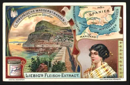Sammelbild Liebig, Europäische Wasserstrassen, Strasse von Gibraltar