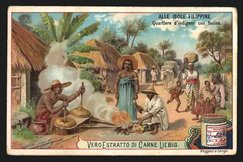 Sammelbild Liebig, Alle Isole Filippine, Quartiere d`indigeni con fucine