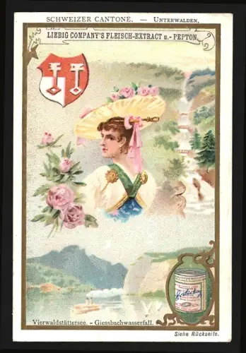 Sammelbild Liebig, Schweizer Kantone, Unterwalden, Dame in Tracht