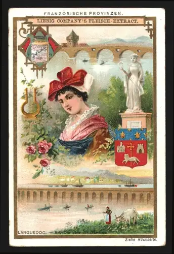 Sammelbild Liebig, Französische Provinzen, Languedoc, Dame in Tracht