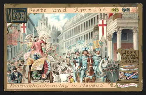 Sammelbild Liebig, Maskenfeste und Umzüge, Fastnachtsdienstag in Mailand