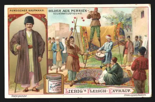Sammelbild Liebig, Bilder aus Persien, Volksbelustigung, Persischer Kaufmann