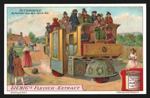 Sammelbild Liebig, Automobile, Automobil aus dem Jahre 1831