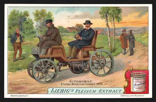 Sammelbild Liebig, Automobile, Erstes Benzinautomobil, 1875