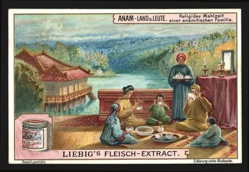 Sammelbild Liebig, Anam-Land und Leute, Religiöse Mahlzeit einer anamitischen Familie