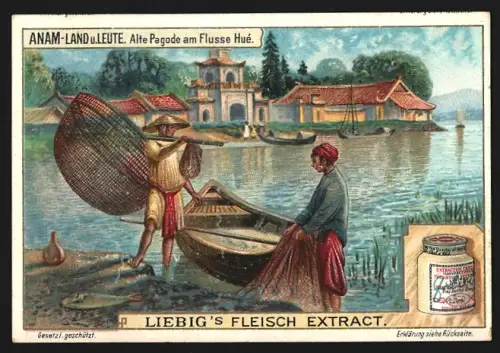 Sammelbild Liebig, Anam-Land und Leute, Alte Pagode am Flusse Hué