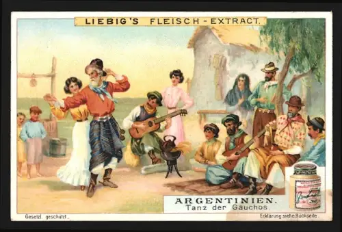 Sammelbild Liebig, Argentinien, Tanz der Gauchos