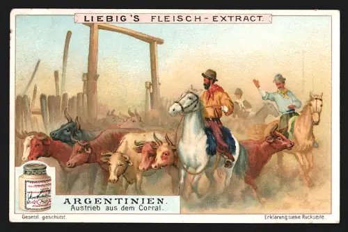 Sammelbild Liebig, Argentinien, Austrieb aus dem Corral