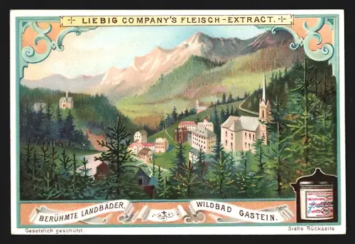 Sammelbild Liebig, Fleisch-Extrakt, Berühmte Landbäder, Wildbad Gastein aus der Vogelschau