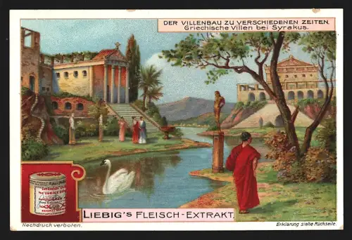 Sammelbild Liebig, Fleisch-Extrakt, Villenbau zu verschiedenen Zeiten, Griechische Villen bei Syrakus