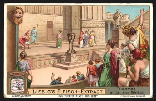 Sammelbild Liebig, Fleisch-Extrakt, Theaterszene bei den alten Griechen