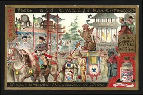 Sammelbild Liebig, Fleisch-Extrakt, Feste und Umzüge, Grosse Drachen-Prozession in China