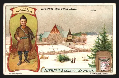 Sammelbild Liebig, Fleisch-Extrakt, Bilder aus Finnland, Junge im Winteranzug