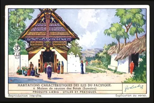 Sammelbild Liebig, Habitations Caracteristiques des Iles du Pacifique, Maison de reunion des Batak