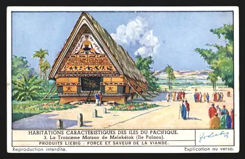 Sammelbild Liebig, Habitations Caracteristiques des Iles du Pacifique, La Troisieme Maison de Melekelok