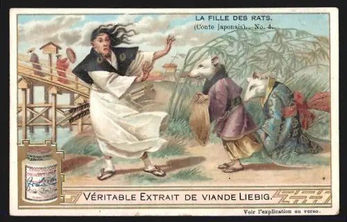 Sammelbild Liebig, Conte japonais, La Fille des Rats, No. 4
