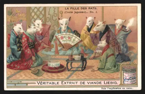 Sammelbild Liebig, Conte japonais, La Fille des Rats, No. 1
