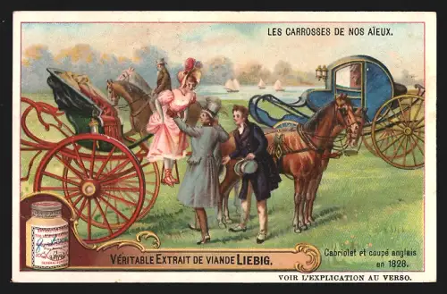 Sammelbild Liebig, La Carrosses de nos Aieux, Cabriolet et coupe anglais 1828