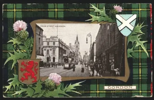 AK Aberdeen, Strassenbahn in der Union Street, Passepartout, Wappen